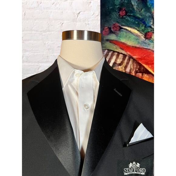 Stafford Tuxedo Jacket 40R Mens Black Suit Coat Jacket Only - Picture 2 of 14